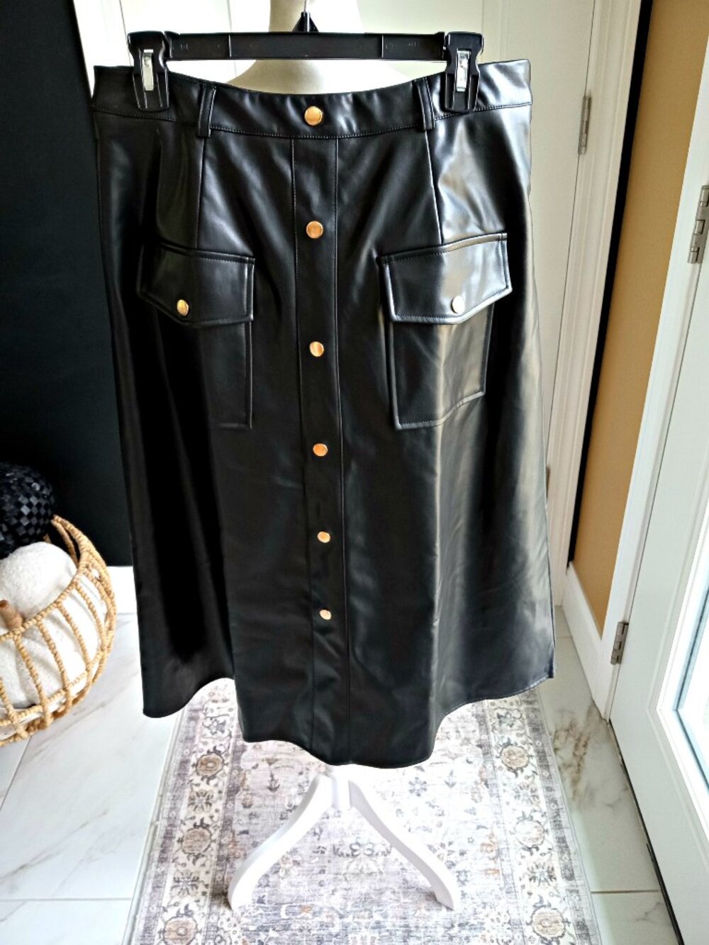 NEW! WDNY VEGAN BLACK FAUX LEATHER A LINE SKIRT